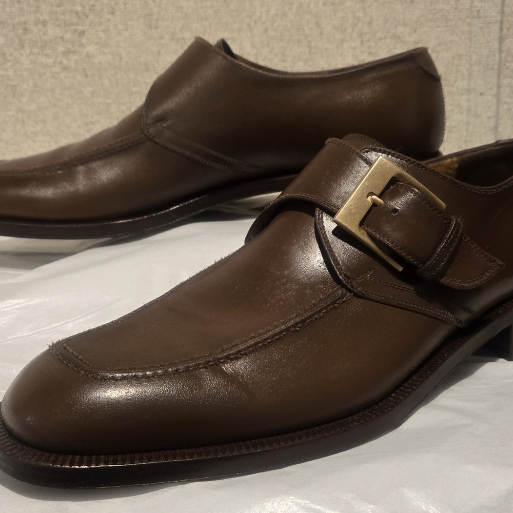Salvatore Ferragamo Single Monk Buckle  Brown With Red Undertone. Size 10.5-11